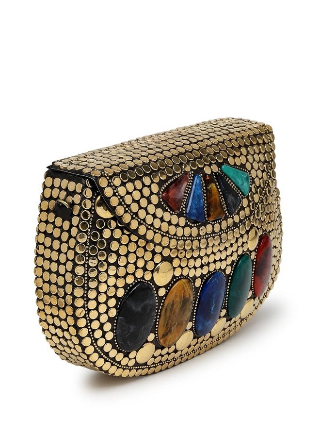Anekaant Mosaic Gold & Multi Mosaic Embellished Metal Clutch - Image 4